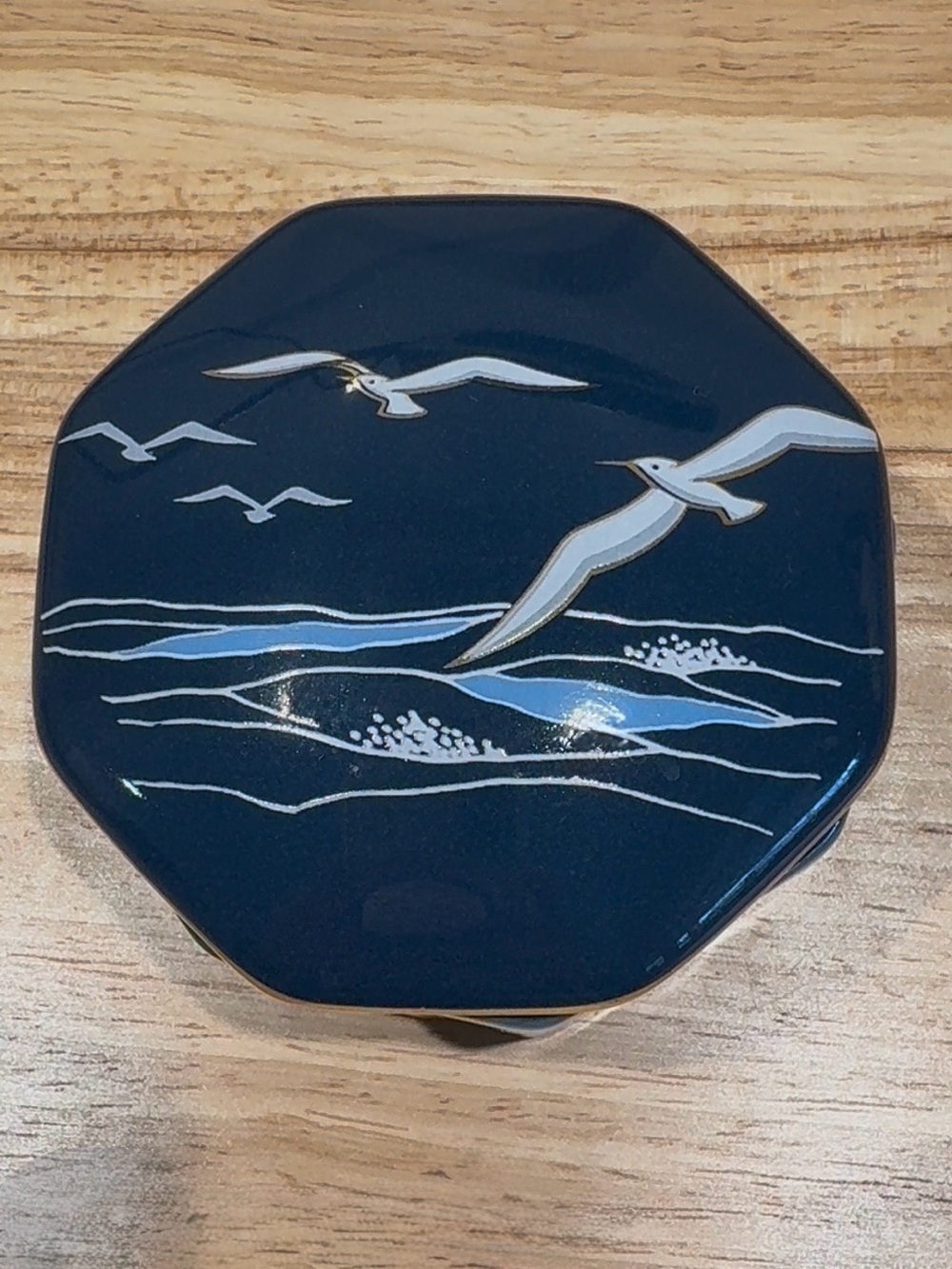 Vintage Otagiri Japan Seagull Trinket Box Blue Octagon The Sea Collection
